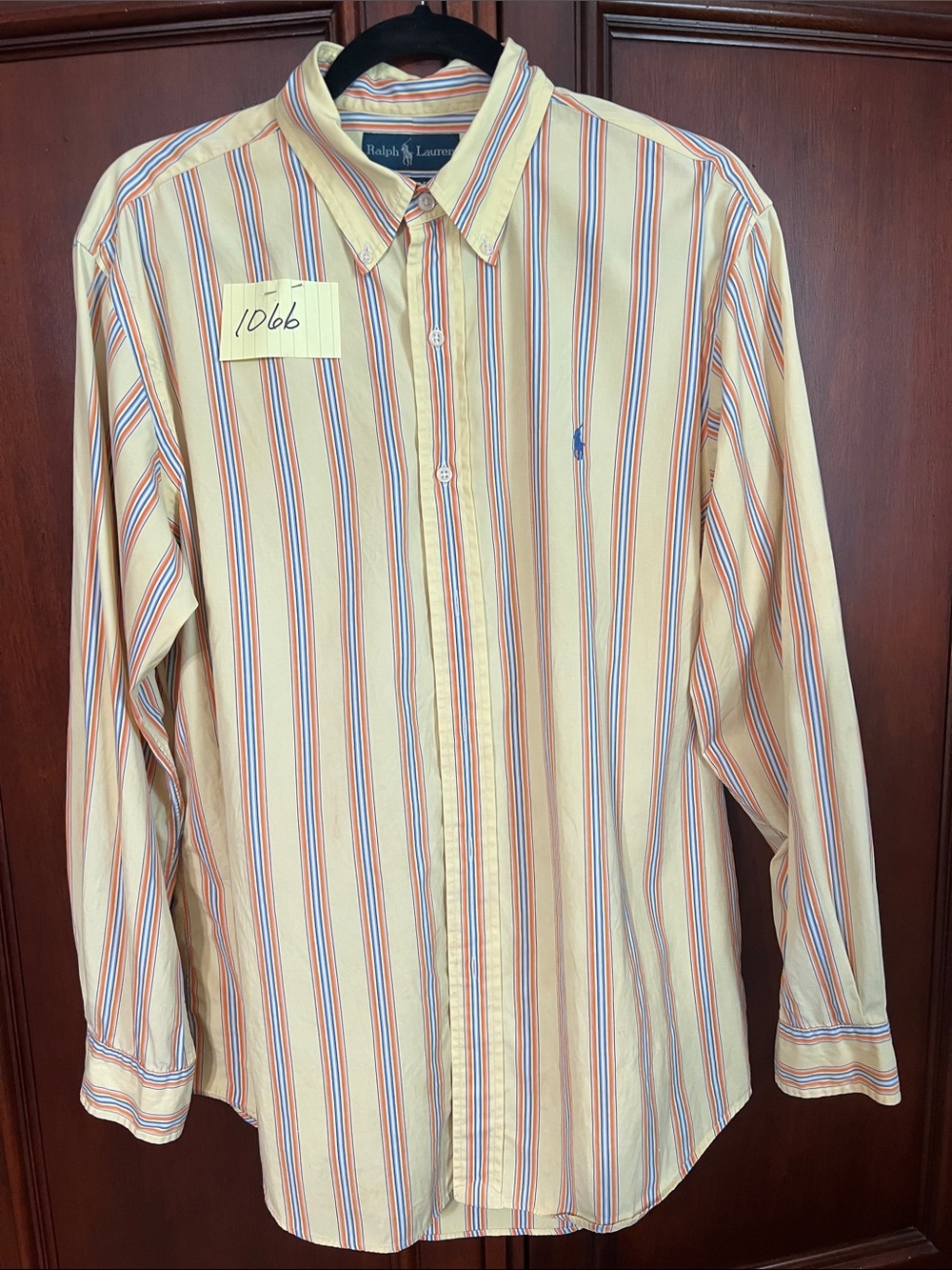 Ralph Lauren Yellow Stripe Button-Down Shirt with Red & Blue Accents Size Large